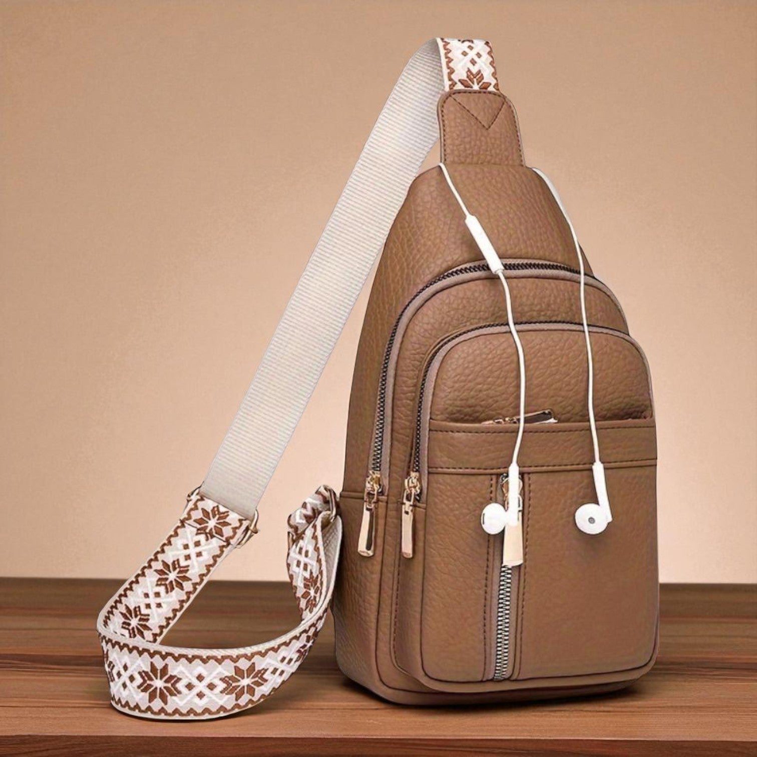 Bolso de mano de cuero color avellana original