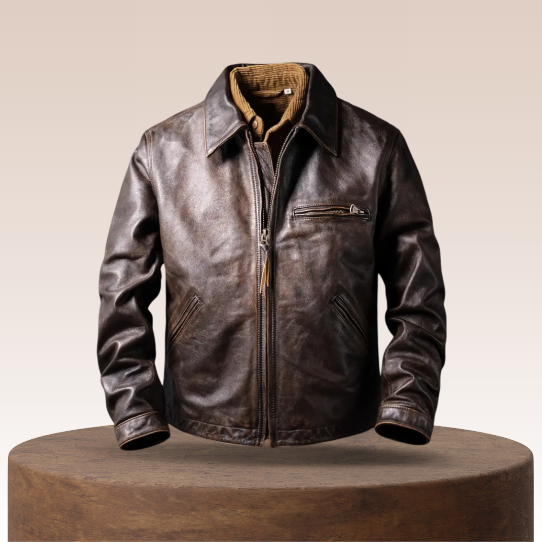 Magnus | Chaqueta clásica de cuero para hombre en marrón oscuro