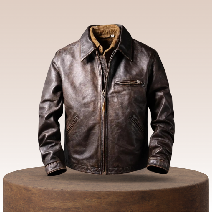 Magnus | Chaqueta clásica de cuero para hombre en marrón oscuro