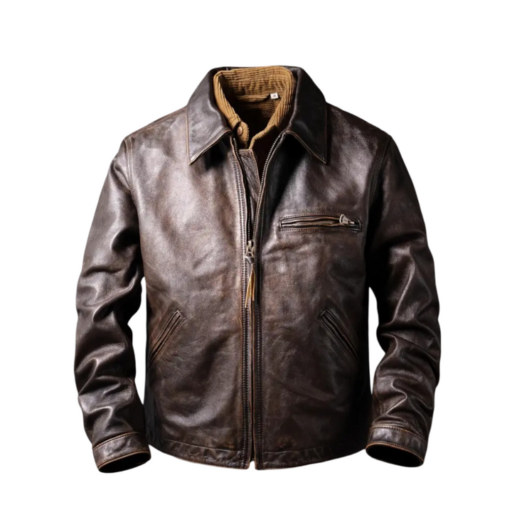 Magnus | Chaqueta clásica de cuero para hombre en marrón oscuro